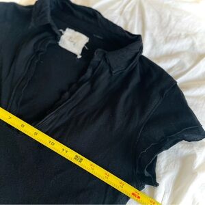LINQ | S | Raw Hem Black Plunge V Neck Stretch Short Sleeve Polo Top NWOT